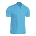 thumbnail image 1 of Mens T-Shirts Summer Solid Color V Neck Short Sleeve Leisure Fashion Tops Pullover Activewear,Blue,XL, T Shirts, 1 of 2