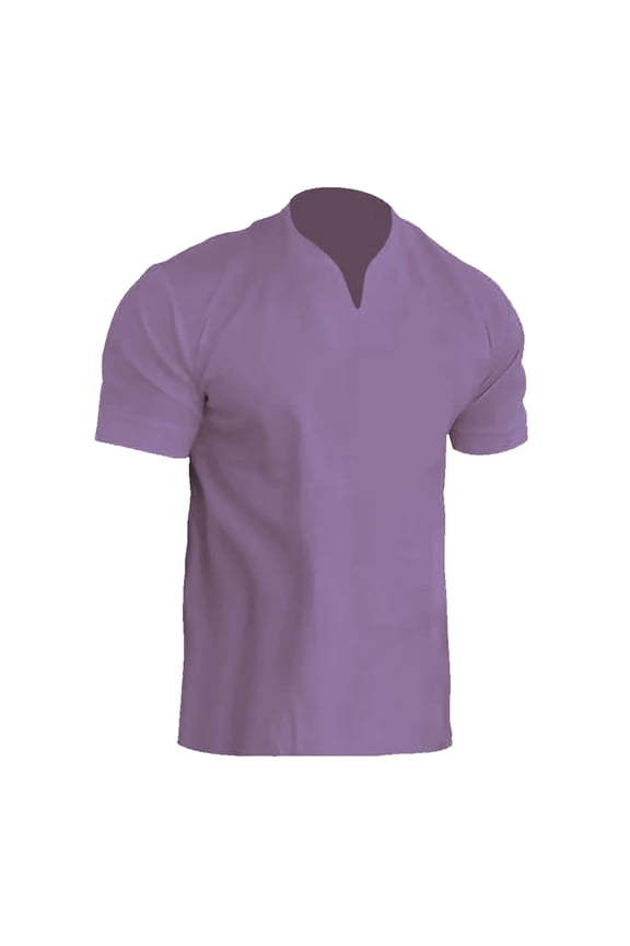 Mens T-Shirts Summer Solid Color V Neck Short Sleeve Leisure Fashion Tops Pullover Sportwear,Purple,L,Tee Shirts