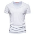 thumbnail image 1 of Mens T-Shirts Summer Solid Color V Neck Short Sleeve Slim Fashion Casual Tops Pullover T Shirts Activewear,White,L, 1 of 2