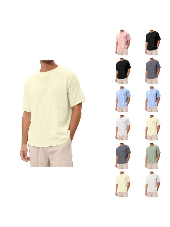 Mens T-Shirts Summer Solid Crew Neck Drop Shoulder Short Sleeve Oversized T Shirt Casual Tops
