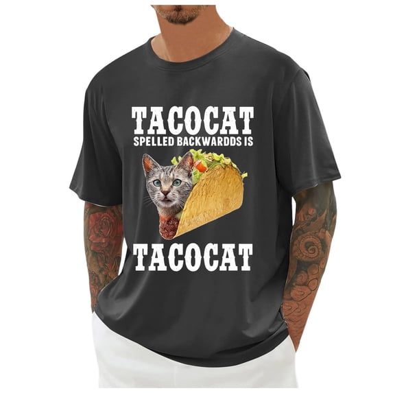 Mens T Shirts Taco Cat Printed Casual Short Sleeve Graphic Tees Soft Loose Lightweight Fit Comfortable Crew Neck Mens Shirts Dark Gray L