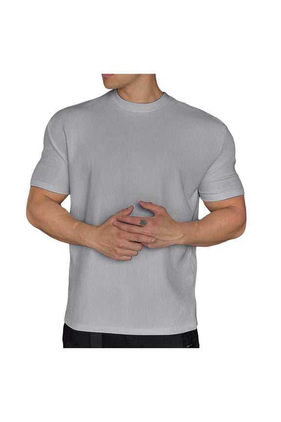 Mens T Shirts Texture Pads Shoulder Short Sleeves Wrinkle Beach Vacation Clothes for Men,Grey,M