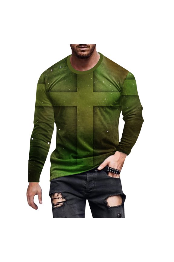 Mens T Shirts for Men Cross Printed Long Sleeve Round Neck Overd Pullover Tops Fall Casual Loose Cotton Tees Fashion Going Out Tops Comforty Breathable Sport Outdoor Clothes S-5XL