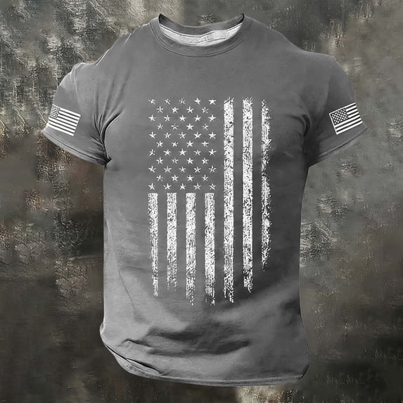 Mens T Shirts Usa 250Th Anniversary Short Sleeve Graphic Tees American Flag Print Round Neck Stretchy Men Shirts Grey M