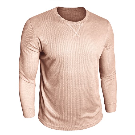 Mens T-Shirts Waffle Crewneck Shirts Slim Fit Long Sleeve Casual Tops