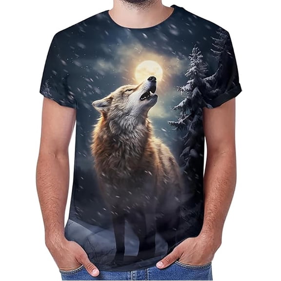 Mens T Shirts Wolf Design Wear Outdoor Activities Stylish Daily Fashion Mens Performance Polos,Black,L