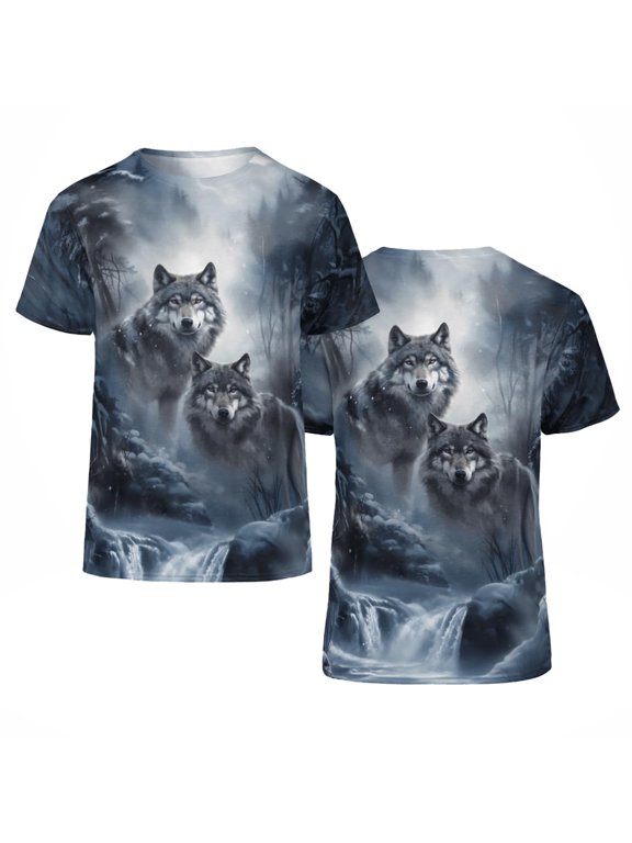 Mens T Shirts Wolf Graphic Tee Crew Neck Short Sleeve Casual Summer Fall Basic Tops