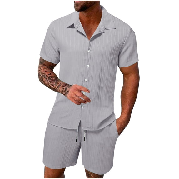Mens T Shirts and Shorts Set 2 Pieces Summer Tracksuit Crew Neck Tee Shirt & Casual Short M-3XL Dark Gray XXXL