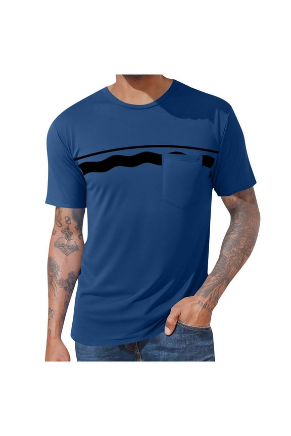 Mens T-Shirts with Pocket, Henley Printed Shirts for Mens, Mens Summer Shorts Sleeve Tops,Dark Blue Mens and Big Men's M