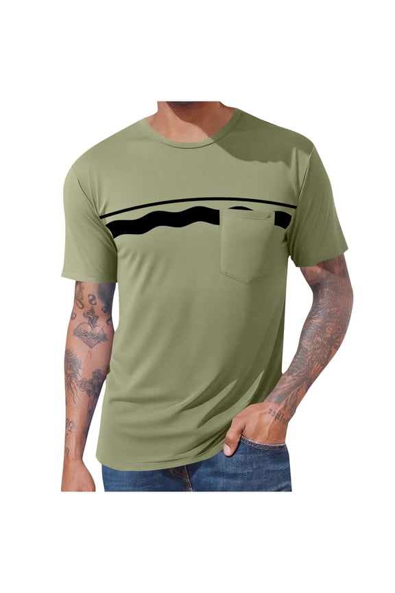 Mens T-Shirts with Pocket, Henley Printed Shirts for Mens, Mens Summer Shorts Sleeve Tops,Green Mens and Big Men's XXXXL