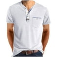 thumbnail image 1 of Mens T Shirts with Pocket Short Sleeve Button Crewneck Tees Tops Casual Solid Color Pullover Slim Breathable Basic Loungewear Workout Tshirts Shirt, 1 of 7