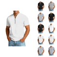 thumbnail image 1 of Mens T-Shirts with Zip Summer Plain V Neck Short Sleeve Dress Shirts Casual Tops, 1 of 5