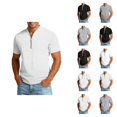 thumbnail image 1 of Mens T-Shirts with Zip Summer Plain V Neck Short Sleeve Dress Shirts Casual Tops, 1 of 5