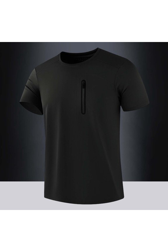 Mens T-shirt Short Sleeves Performance T-Shirt Ice Silk Summer Tee Tops (Black L)