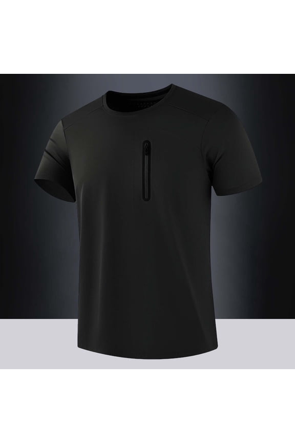 Mens T-shirt Short Sleeves Performance T-Shirt Ice Silk Summer Tee Tops (Black XL)