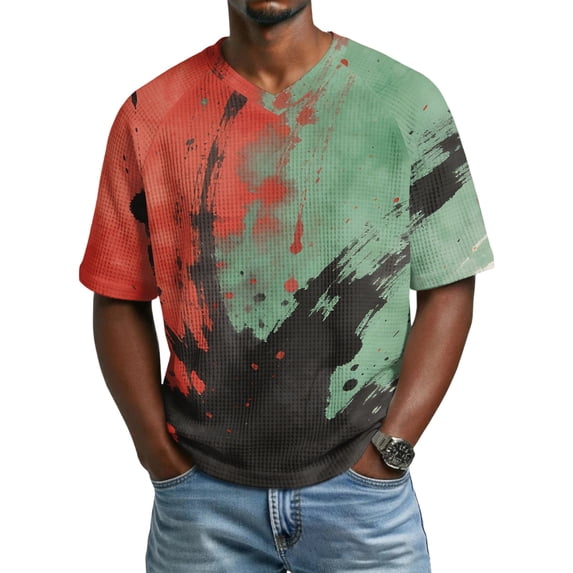 Mens T-shirt Summer Short Sleeve Shirts Beach Graphic Tops Waffle Men Flag Tee Cut Off Patriotic Shirts Size S-3XL