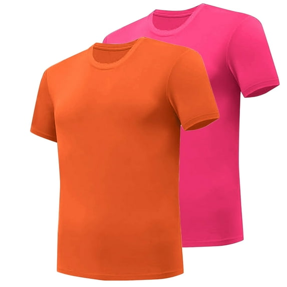 Mens T-shirts 2 Pack Short Sleeve Crew Neck Ultra Soft Cotton Tee Shirt Multipack Cozy Undershirts Basic Top (S, Orange)