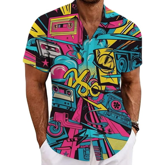 Mens T-shirts " 80s Vintage Shirt For Men Tropical Print Short Sleeve Button Up Shirt Casual Summer Beachwear" Taupe Top Men Long Sleeve Exercise Sports Tee Tan T Seamless Turtleneck Swim Multicolour