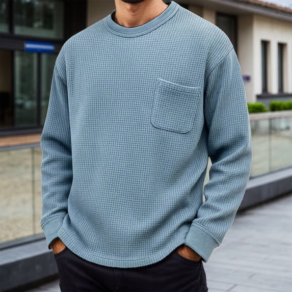 Mens T-shirts Long Sleeve Plus Size Relaxed Waffle Top Spring Casual Crewneck Thermal Everyday Wear Tees BU1 XL