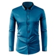thumbnail image 1 of Mens T-shirts Male Color Blocked Button Lapel Shirt Slim Fit Business Casual Design Shirt Workout Pack Fitted Pack Men Long Sleeved Men Lack Top Mens Long Sleeve Compression Shirts Sleeve Sky Blue 43, 1 of 2