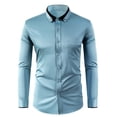 thumbnail image 1 of Mens T-shirts Male Color Blocked Button Lapel Shirt Slim Fit Business Casual Design Shirt Workout Pack Fitted Pack Men Long Sleeved Men Lack Top Mens Long Sleeve Compression Shirts Sleeve Blue 42, 1 of 2