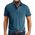 thumbnail image 1 of Mens T-shirts Male Summer And Spring Solid Color Lapel Short Sleeve Button Neck Striped Oversized Shirt Top Mens Summer Shirt Athletic V Neck Shirts Men Long Sleeve Fitted Athletic Clothe Blue L, 1 of 5