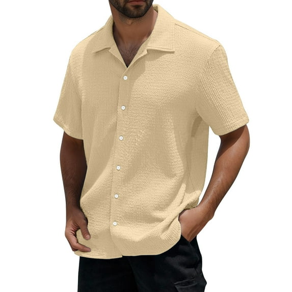 Mens T-shirts Men Fashion Casual Top Shirt Comfortable Solid Color Button Shirt Top Short Sleeve Mens Short Sleeved Athletic Tops Tech T Long Turtleneck Men Long Sleeve Guard Swim Yellow S