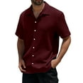thumbnail image 1 of Mens T-shirts Men Fashion Casual Top Shirt Comfortable Solid Color Button Shirt Top Short Sleeve Mens Short Sleeved Athletic Tops Tech T Long Turtleneck Men Long Sleeve Guard Swim Red S, 1 of 4