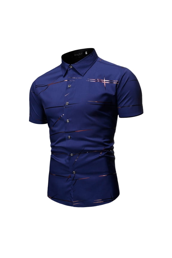 Mens T-shirts Men Spring And Summer Print Casual Lapel Beach Vacation Outdoor Short Sleeve Shirt Year Bodysuit Men Loose Long T Yoga Pack Sports Tee Tight Turtleneck Top Summer T Shirt Mens Blue S