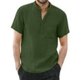thumbnail image 1 of Mens T-shirts Men Spring And Summer Solid Color Casual Linen Stand Collar Plus Size Beach Vacation Short Sleeve Shirt Top Shirt And Set Men French Set 8 Casual Tee Full Sleeve Polyester Green 3XL, 1 of 7