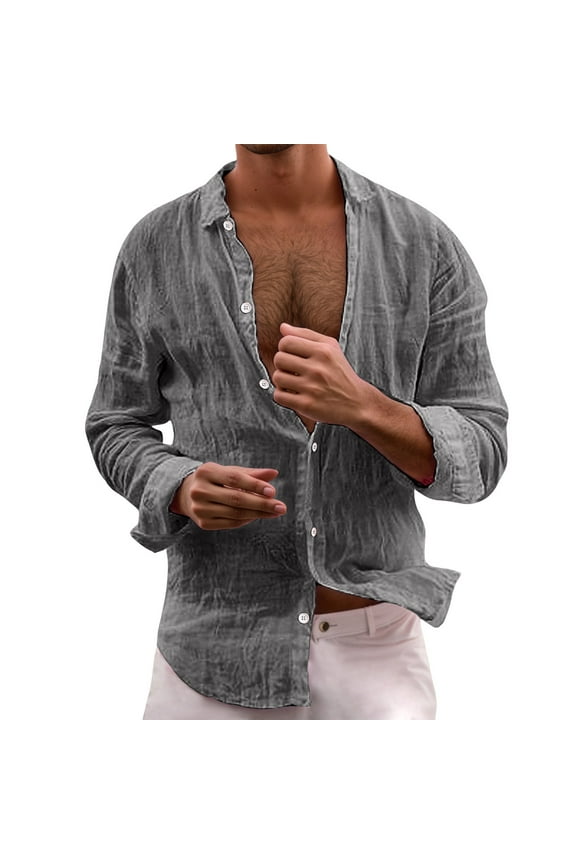 Mens T-shirts Men's Casual Long Sleeve Shirt Versatile Fit Classic Collar Solid Color Design Ideal For Everyday Wear With Jeans Or Chinos For Summer Days Tight Long Sleeve Shirts Boy Warm Grey 2XL