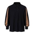 thumbnail image 1 of Mens T-shirts Men's Casual Loose Fit Stand Collar Shirt With Tie Detail Color Block Design For Daily Wear Comfortable Non Stretch Fabric All Season Mod Bod Tops Long Sleeve Shirt Men Khaki M, 1 of 6