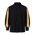 thumbnail image 1 of Mens T-shirts Men's Casual Loose Fit Stand Collar Shirt With Tie Detail Color Block Design For Daily Wear Comfortable Non Stretch Fabric All Season Mod Bod Tops Long Sleeve Shirt Men Yellow XL, 1 of 6