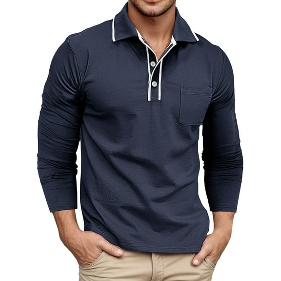 Mens T-shirts Men's Classic Long Sleeve Shirt Comfortable Breathable Casual Wear For Daily Home Outdoor Activities Slim Fit Turn Down Collar Solid Color Mens plus Camping Shirts Thermal Top Blue 2XL