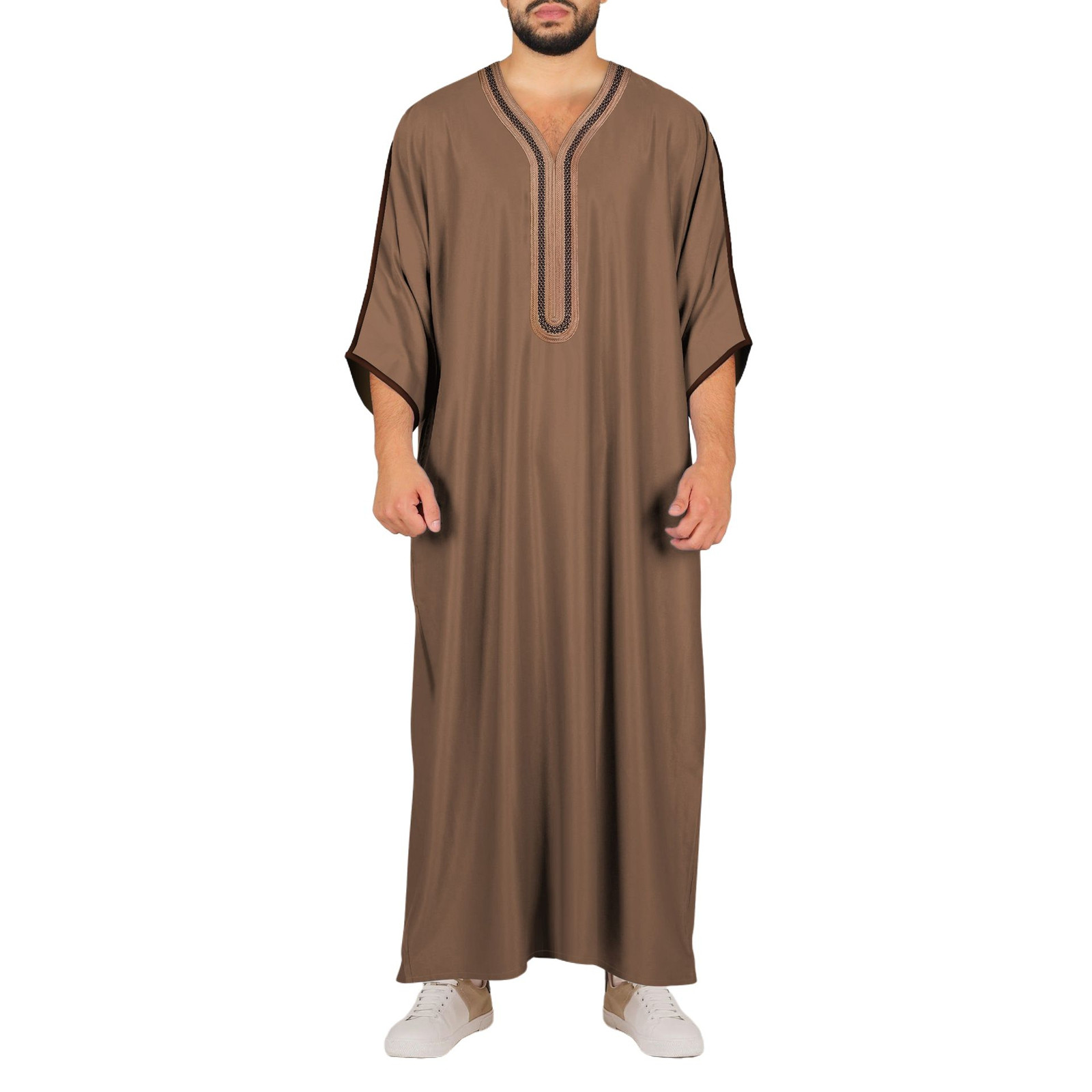 Mens T shirts Men s Embroidered Kaftan With Side Pockets Ethnic Design 