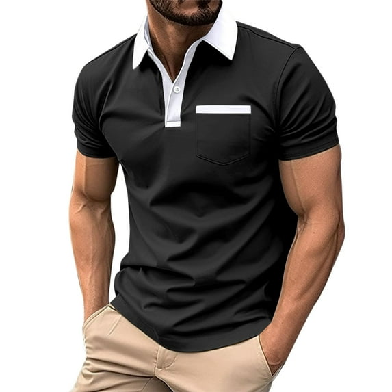 Mens T-shirts Men's Leisure Fashion Design Lapel Button Pocket Short Sleeve Tops Co Long Sleeve Compression Shirts Mens Fall Sweaters Tops Pack Long Shirt Men Tall Tee Shirts Girls Crop Black XL