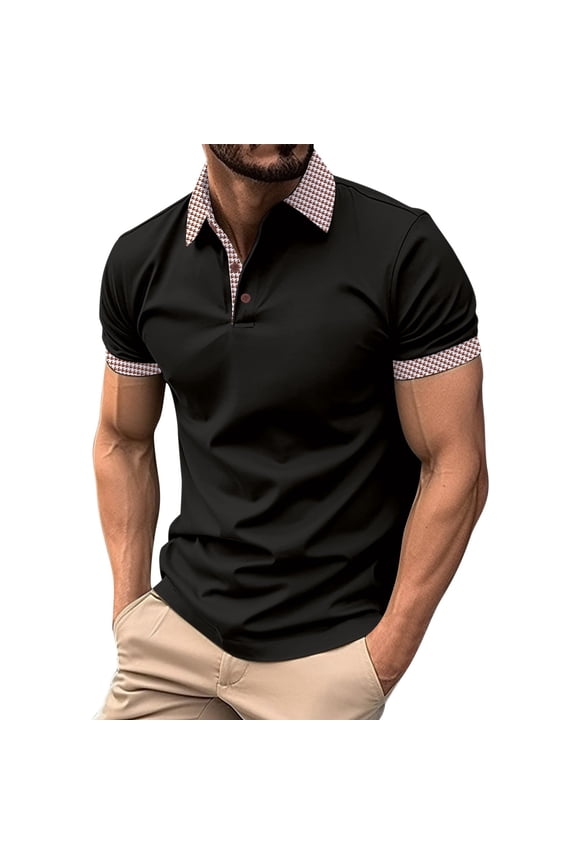 Mens T-shirts Men's Leisure Fashion Design Lapel Button Short Sleeve Men Technical Pants Business Casual Tops Men Thumb Hole Shirt Mens Athletic Long Sleeve Shirt Turtle Neck Top Pack for Black XL