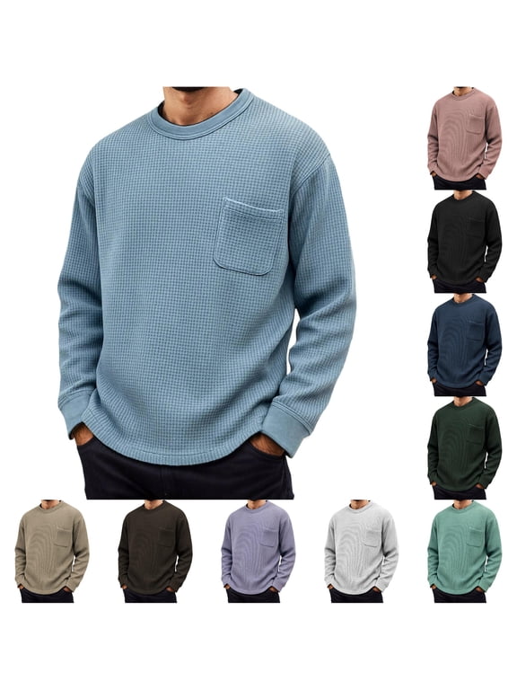 Mens T-shirts Men's Long Sleeve Knit Relaxed Fit Top for Everyday Casual Wear Thermal Crew Neck Top for Spring Autumn Winter S