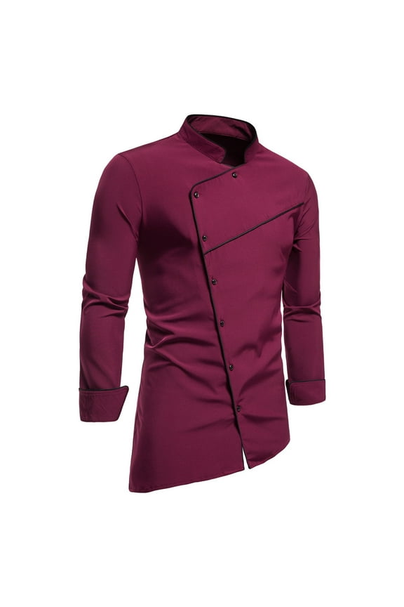 Mens T-shirts Men's Retro Mid-length Stand-up Collar Color Block Shirt Long-sleeved Shirt Mens Long Sleeve Work Out Casual Tee Shirts Men Cold Gear Men 12 Tees Casual Summer Light Top Work Red M