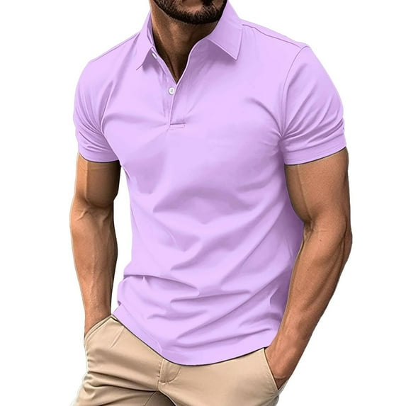 Mens T-shirts Men's Spring And Autumn Casual Button Down Solid Color Plus Size Shirt Short Sleeve Sleeve Shirt Long Workout Set Scrub Mens All Long T Men Active Western Shirts Purple M
