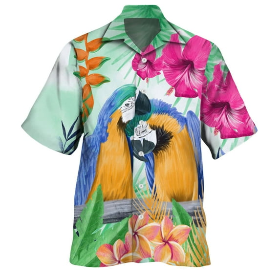 Mens T-shirts Men's Spring/ summer Fashion Casual Parrot Print Party Beach Loose Print Short Sleeve Shirt Men Long Sleeve Layering Shirt Short Men Casual Sports Shirts Sippers for Toddlers Mint Green