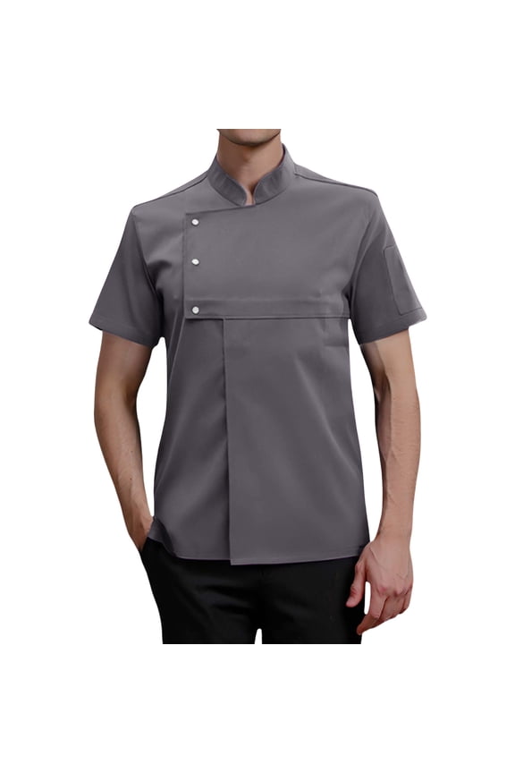 Mens T-shirts Men's Summer Chef Overalls Thin Tops Restaurant Hotel Backroom Workwear Short Sleeved Shirt Mens Turtle Neck Long Sleeve Tops Men Shirts Pack 5 Leopard T Shirts Long Sleeve Grey M