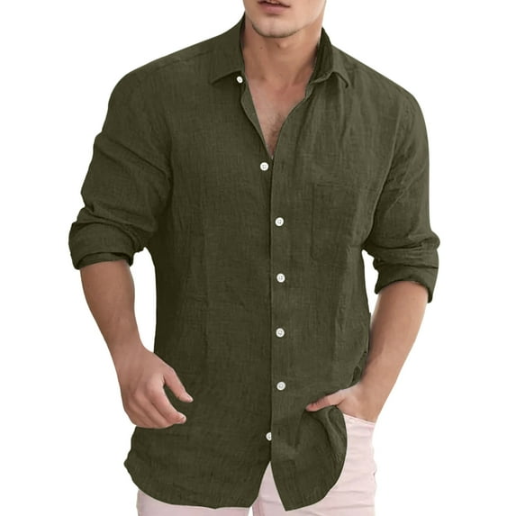 Mens T-shirts Mens Casual Loose Solid Color Lapel Pocket Long Sleeve Shirt Long Sleeve Shirts plus Size Fitted Men Shirt Clothes Athletic Short Tops for Men Tall Shirts Active T Mid Layer Green L