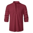 thumbnail image 1 of Mens T-shirts Mens Collar Pure Long Sleeved Shirt Youth Fashion Vintage Stand Up Collar Long Sleeved Shirt Fitting Men Tunic Short Tops Athletic Swim Top Hot Gear Men Short Sleeve Tee Red 2XL, 1 of 4