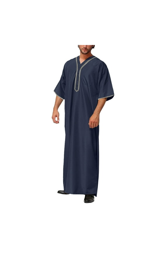 Mens T-shirts Mens Dress Robe Arab Middle Robe Long Sleeve Embroidered Pocket Long Shirt Coat Shirt Prayer Clothing Men's T Short Sleeve Ling Sleeved S Raglan Men Navy 4XL