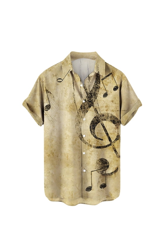 Mens T-shirts Mens Fashion Leisure Personality Musical Instruments Digital 3D Printed Lapels Buttons Short Sleeved Shirts And Tops Sports Shirts Men Running Men for Trendy Phrasing Shirt Khaki XL