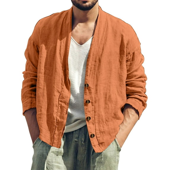 Mens T-shirts Mens Fashion And Leisure Solid Color Popular Solid Color Button Long Sleeve Shirt Top Summer Casual Men Casual Shirts Summer Workout Top Men Peach Long Sleeve Fitted Tops Brown S