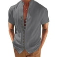 thumbnail image 1 of Mens T-shirts Mens Holiday Seaside Leisure Loose Button Stand Solid Shirt Short Sleeve Top with Petite Long Sleeve Fitted T Shirt Men Short Small Scrub Top Polyester Spandex Long Crop Men's Dark Gray, 1 of 4