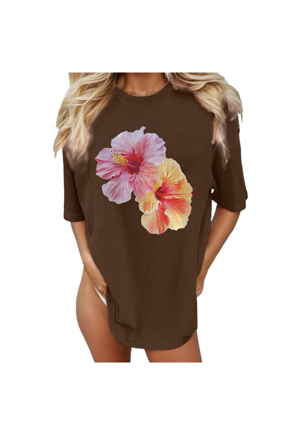 Plus Size Summer Clothes for Women Oversize Loose Fit Short Sleeve Top Style Casual Summer Evening Shirts Women Party Light Tops Womens Athletic Long Sleeve Shirt Long Blouses for Coffee L