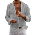 thumbnail image 1 of Mens T-shirts Mens Slim Casual Button Up Shirt Long Sleeve Beach Shirt T Men Long Sleeve Scrub Undershirt Active Tops Short Athletic Men T Set Yoga 7 Fit Grey S, 1 of 5